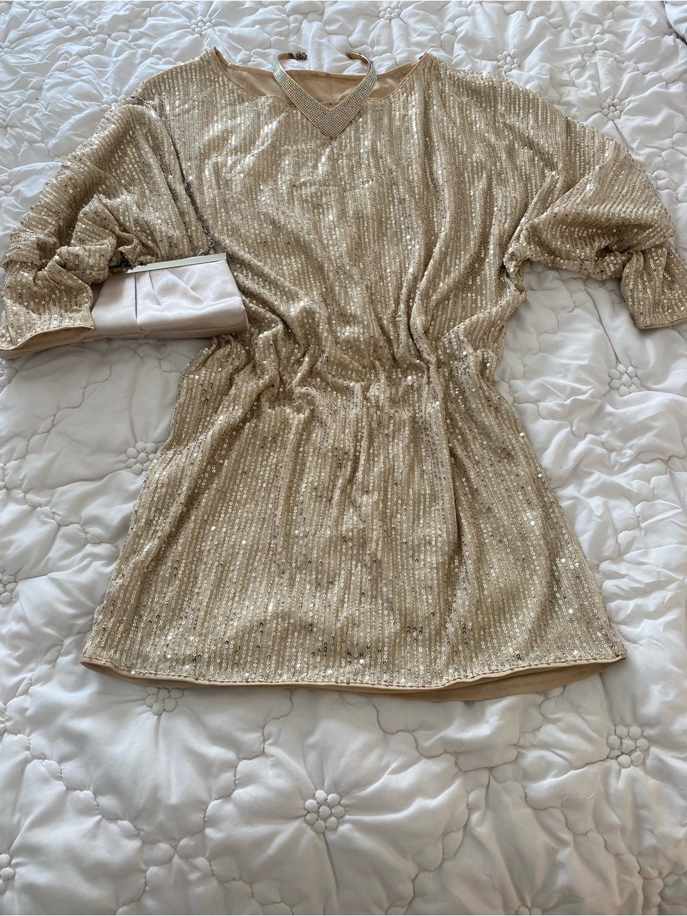 Gold Sequin V-Neck Tunic Dress